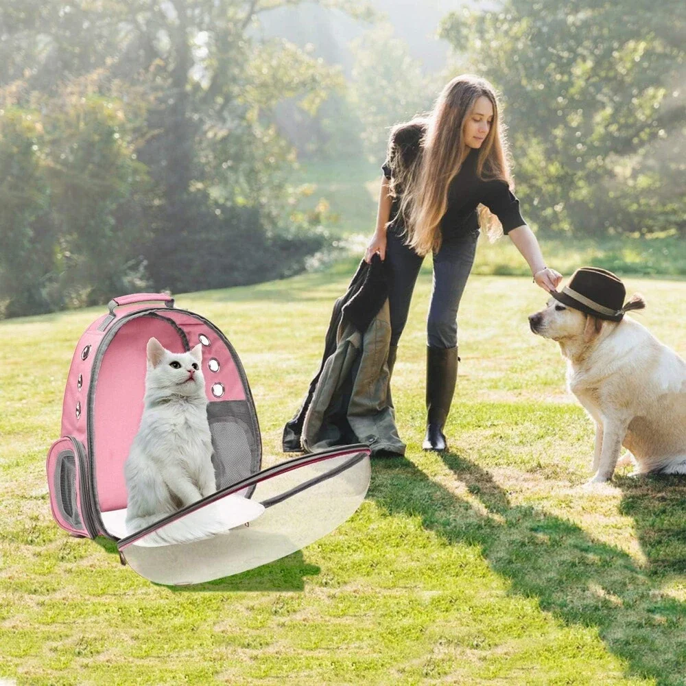 Henkelion Small Cat or Dog Backpack Carrier Bubble Capsule Airline Approved Pink